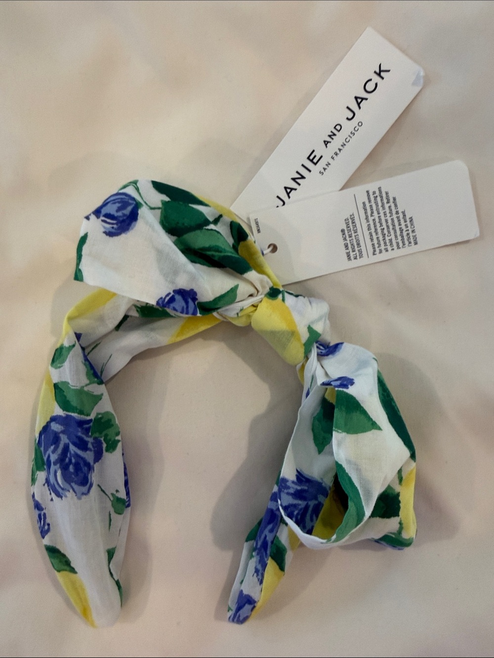NWT Janie and Jack White Headband with Blue Roses and Green Leaves and lemons